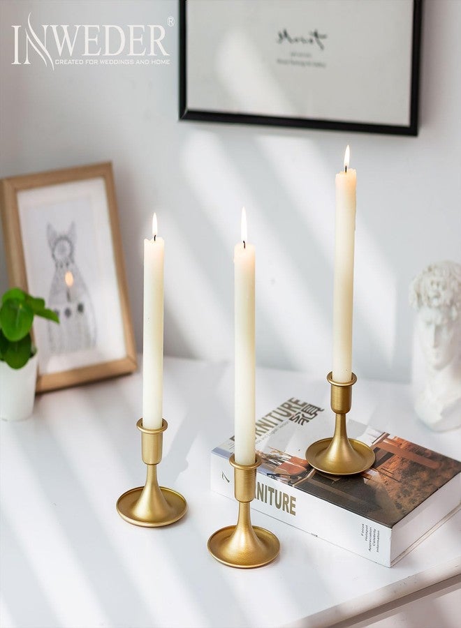 Inweder Gold Candle Holders Brass Candlestick Holders: 2Pcs Taper Candle Holders, Candle Holders for Candlesticks, Gold Candle Holders for Table Centerpiece, Wedding, Party, Chrismas, Mantel, Home Decor - Image 3