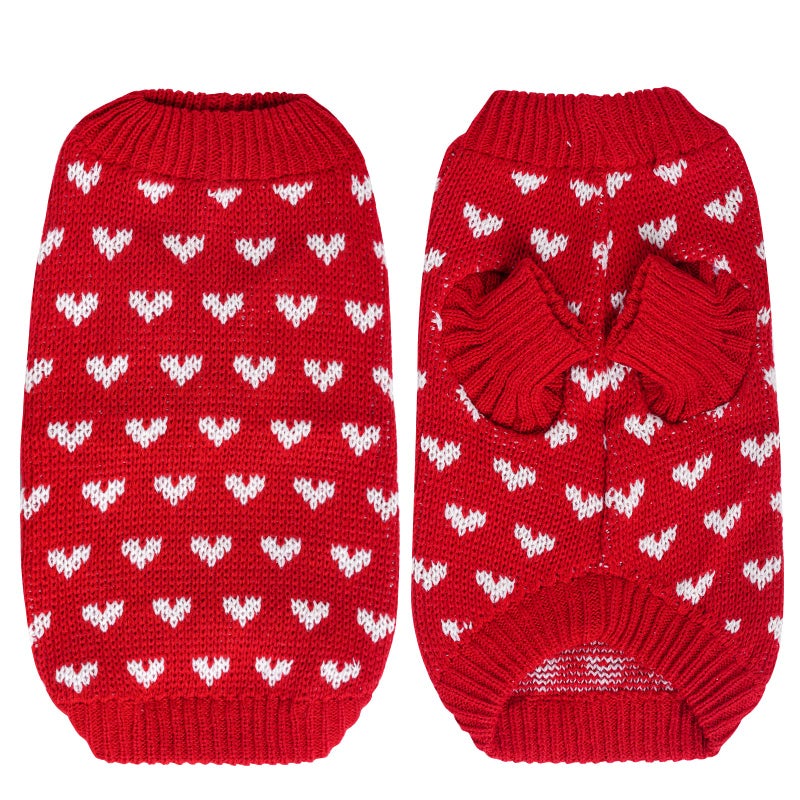 Dxhycc Dog Knitted Sweater Dog Heart Sweater Puppy Sweater Warm Soft Pet Holiday Clothes for Small Cats and Dogs (Red, S) - Image 2