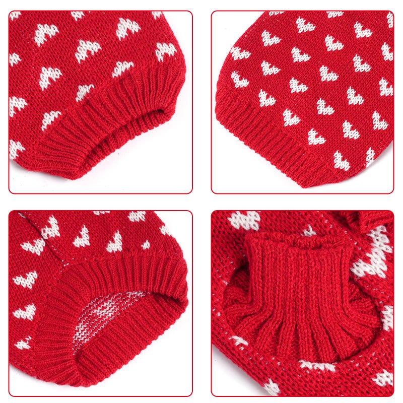 Dxhycc Dog Knitted Sweater Dog Heart Sweater Puppy Sweater Warm Soft Pet Holiday Clothes for Small Cats and Dogs (Red, S) - Image 3