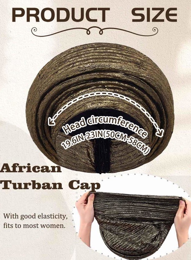 Woeoe Pre-Tied African Hats Gold Auto Gele African Head Wraps Church Turban for Women - Image 2