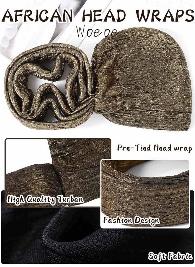 Woeoe Pre-Tied African Hats Gold Auto Gele African Head Wraps Church Turban for Women - Image 4