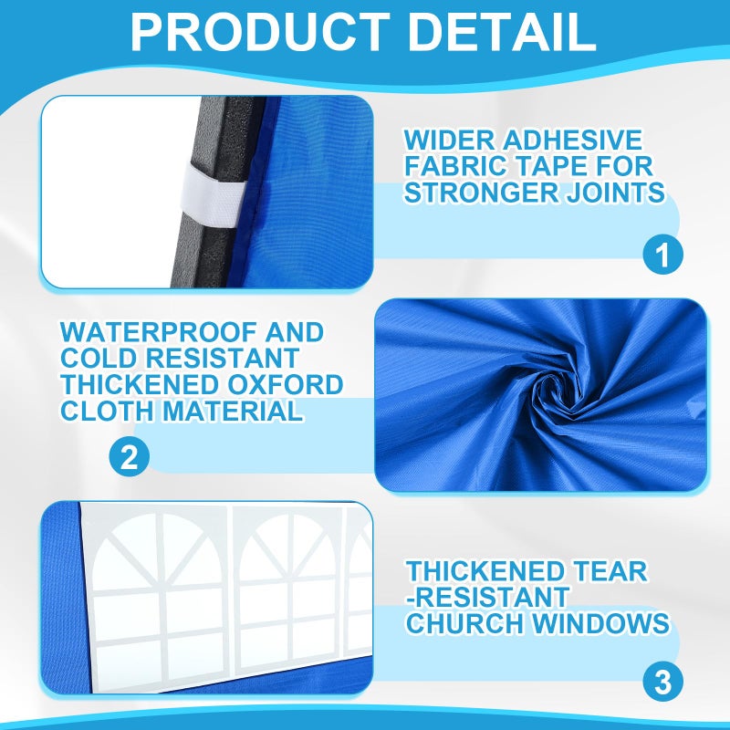 Vincreem 4 Pcs Canopy Sidewalls for 10x10 Canopy Frame Including 3 Pcs Sidewall with Window and 1 PC Canopy Door with Central Zipper for Easy Entry and Exit, 420d Oxford Pop up Canopy Tent, Blue - Image 3