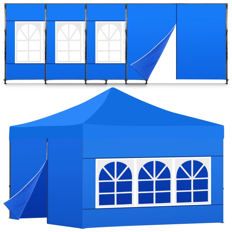 Vincreem 4 Pcs Canopy Sidewalls for 10x10 Canopy Frame Including 3 Pcs Sidewall with Window and 1 PC Canopy Door with Central Zipper for Easy Entry and Exit, 420d Oxford Pop up Canopy Tent, Blue - Image 1