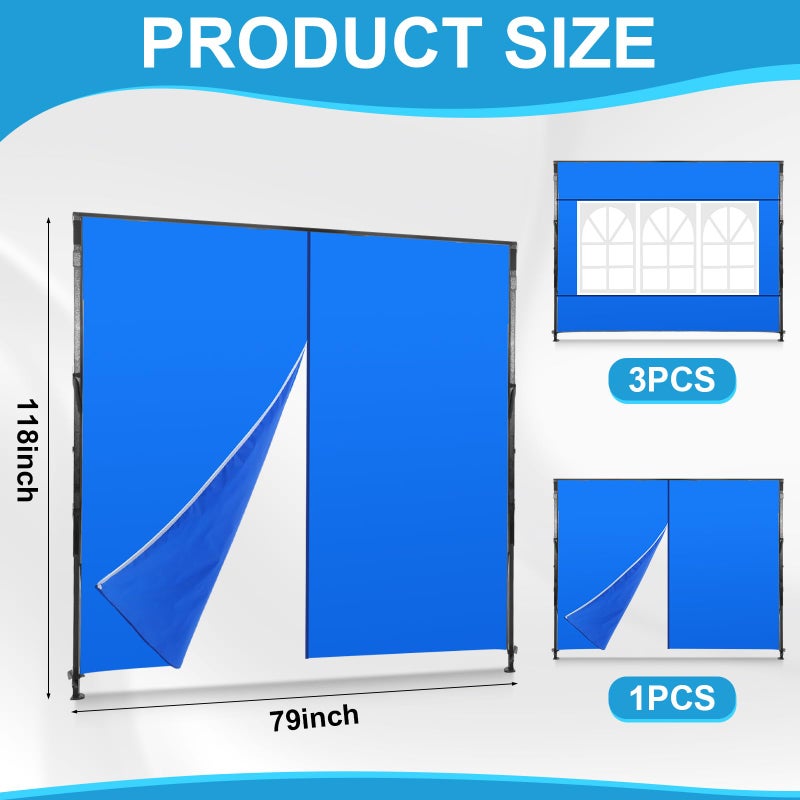 Vincreem 4 Pcs Canopy Sidewalls for 10x10 Canopy Frame Including 3 Pcs Sidewall with Window and 1 PC Canopy Door with Central Zipper for Easy Entry and Exit, 420d Oxford Pop up Canopy Tent, Blue - Image 2
