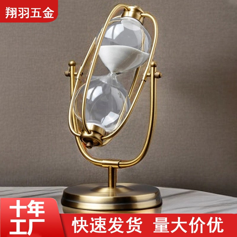 Jindian Ornaments High-End Timer Hourglass Creative Quicksand Gift Glass Sandglass Retro Metal Hourglass - Image 2