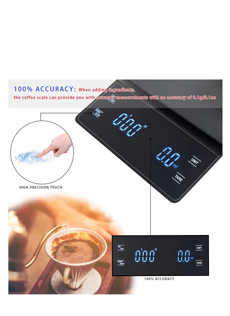 Digital Coffee Scale with Timer, 3 kg/0.1 g High Precision Kitchen Food Scale Drip Espresso Scale with Back-Lit LED Display (Batteries Included)