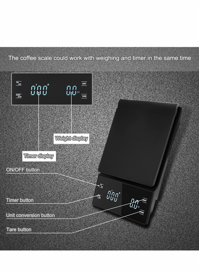Digital Coffee Scale with Timer, 3 kg/0.1 g High Precision Kitchen Food Scale Drip Espresso Scale with Back-Lit LED Display (Batteries Included)