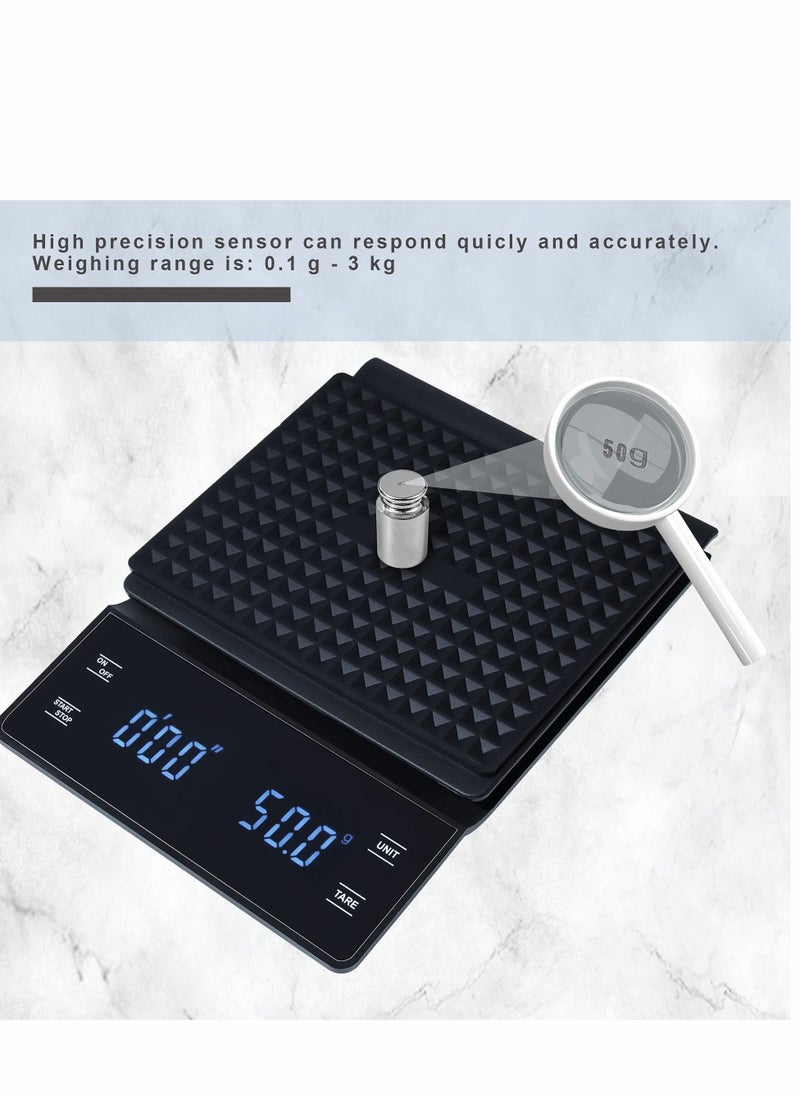 Digital Coffee Scale with Timer, 3 kg/0.1 g High Precision Kitchen Food Scale Drip Espresso Scale with Back-Lit LED Display (Batteries Included)