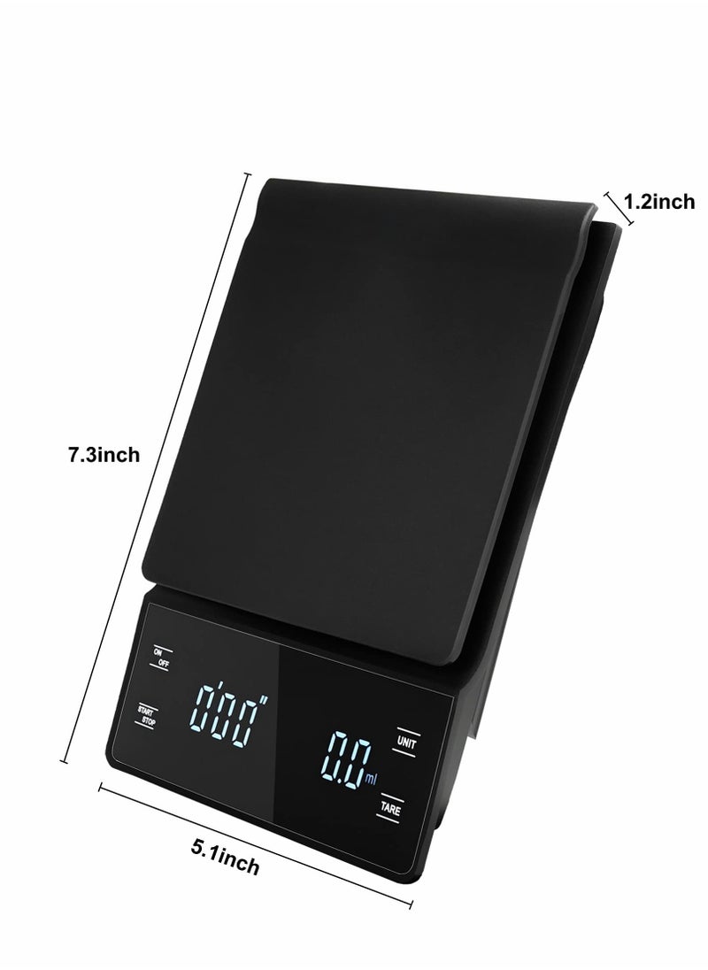 Digital Coffee Scale with Timer, 3 kg/0.1 g High Precision Kitchen Food Scale Drip Espresso Scale with Back-Lit LED Display (Batteries Included)