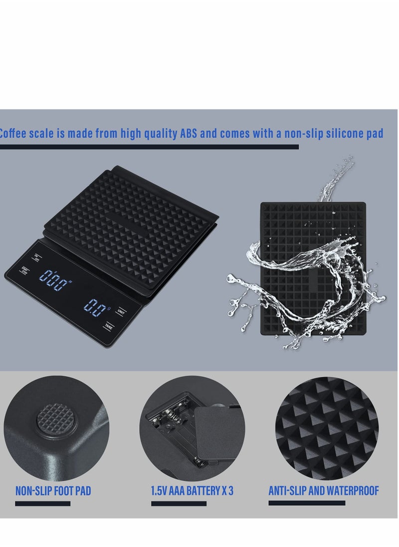Digital Coffee Scale with Timer, 3 kg/0.1 g High Precision Kitchen Food Scale Drip Espresso Scale with Back-Lit LED Display (Batteries Included)