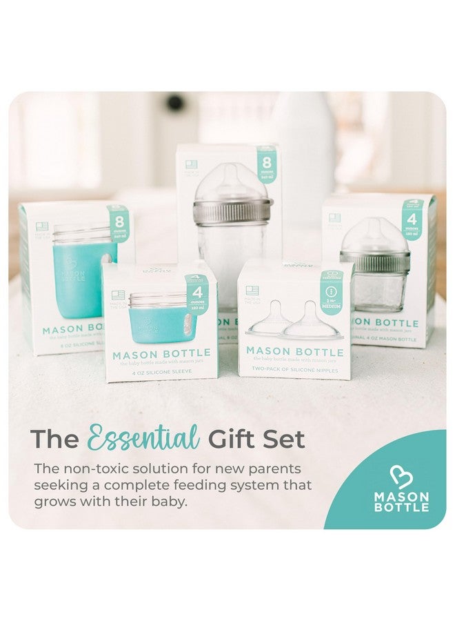 Mason Bottle Mason Bottle Baby Glass Bottle Gift Set - Includes 8oz & 4oz Feeding Bottles, Slow & Medium Flow Nipples, Silicone Sleeves, Caps and Rings - BPA-Free, Non-Toxic, Anti-Colic - Image 4