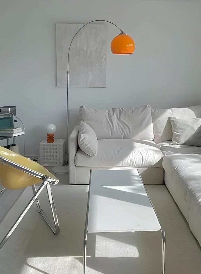 Nordic Simple Floor Lamp with Orange Acrylic Shade, Arc Reading Lamp for Living Room, Study Room&Bedroom Beside,Creative Orange Standing Lamps for Ambient Lighting(Orange)  - Image 3