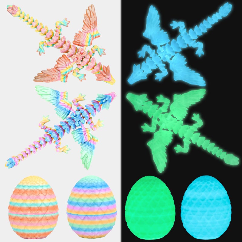 Olee Odee 4PCS Dragon Eggs with Mini Dragon Inside 3D Printed Mystery Gifts Toys Set for Kids Boys Girls Easter Christmas Birthday Graduation Back to School Stocking StufferGlow Multicolor - Image 3