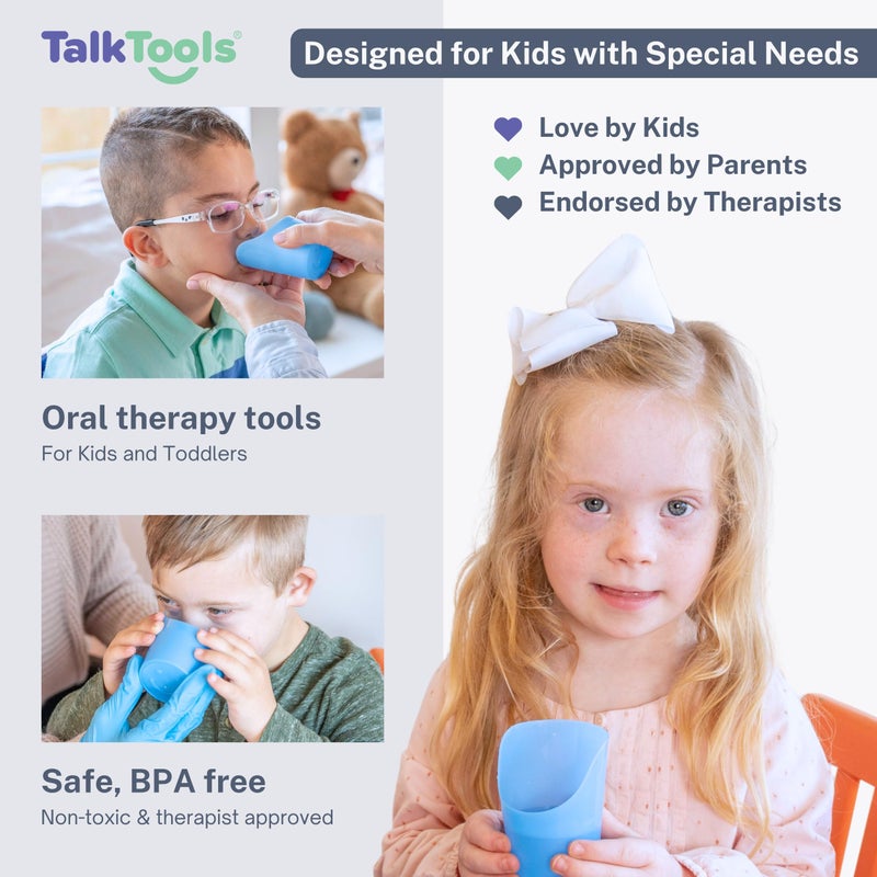 TalkTools TalkTools Cut Out Cups - Motor and Coordination Support | Drinking Glass for Stable and Fixed Position | Special Drinking and Therapy Training Cup | Easy to Grip and Sipping | 3 oz Blue (2 Pk)  - Image 4