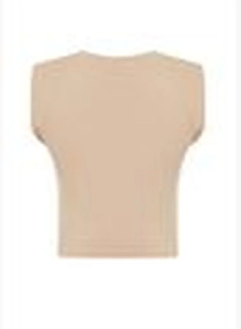 trendyol Mink Padded Fitted Crew Neck Crop Stretchy Knitted Blouse