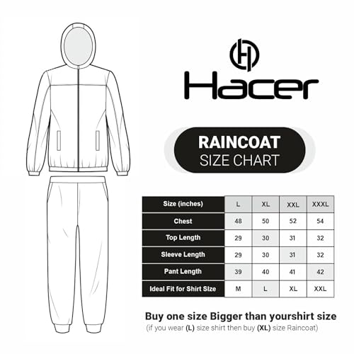 HACER Upgraded Raincoat Set Snap Closure Water Resistant Rain Gear with Carrying Pouch Drawstring Hem Foldable Hood Pant (XXL, Black & Red) - Image 2
