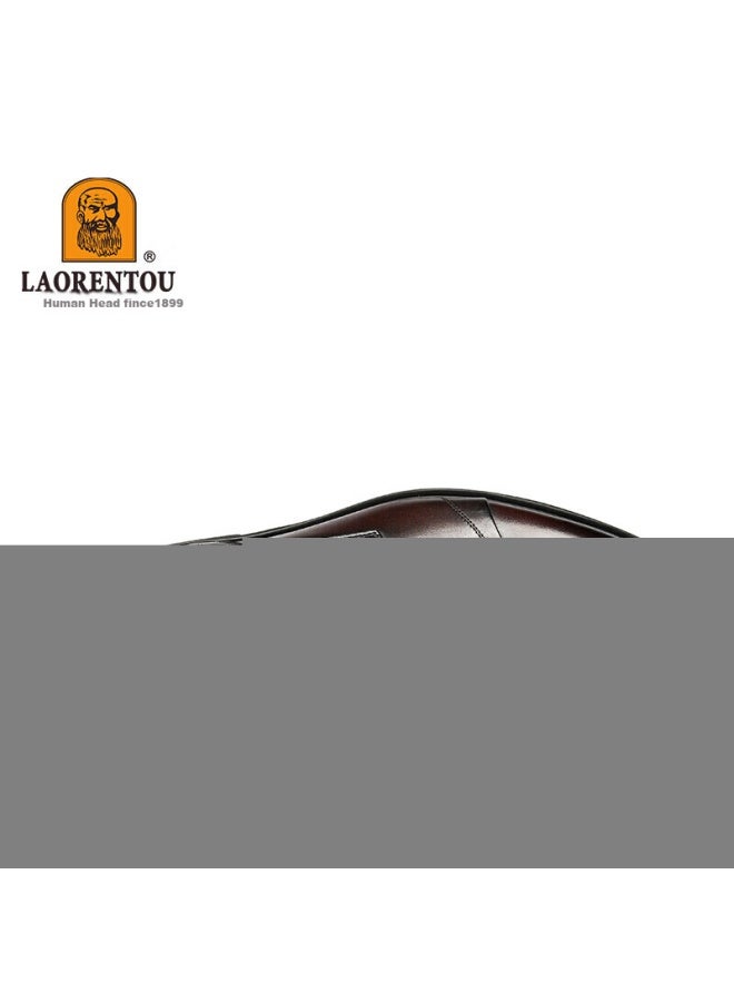 Laorentou Men's Leather Dress Shoes British Style Low-cut Round Toe Top Layer Leather Splice Lace-up Driving Shoes 200240 Dark Coffee Color Size 41 - Image 1