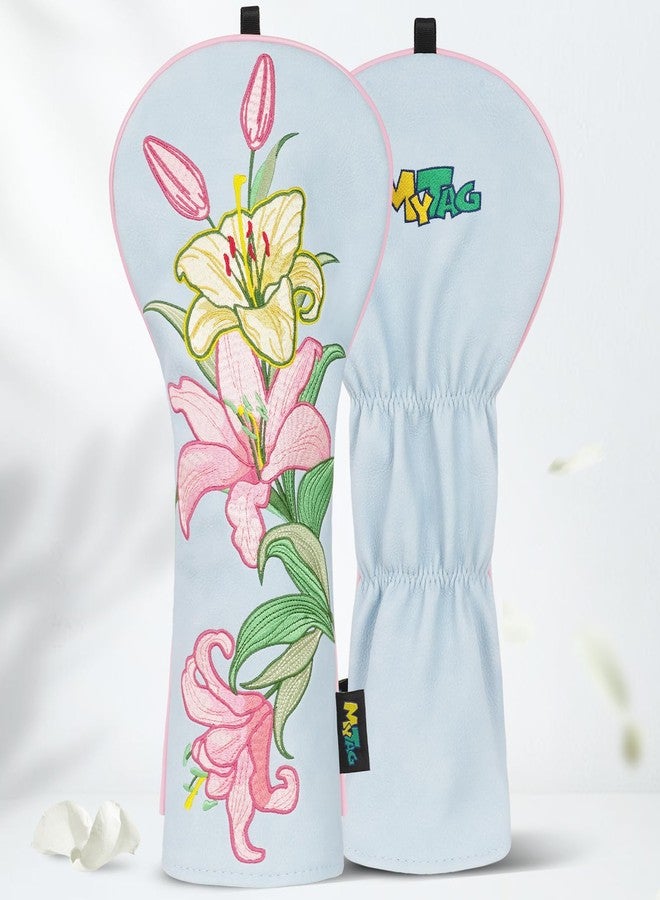 mytag Lily Driver Headcover Heavy Embroidery, Cute Golf Driver Head Cover Fits 460CC Head, Headcover for Girl Women, Light Blue - Image 2