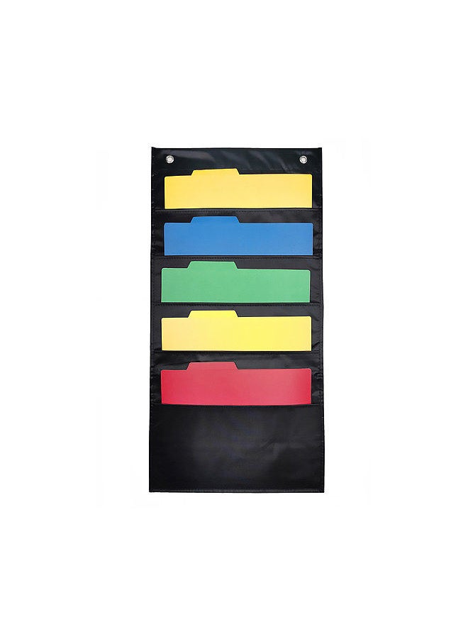 Hanging Wall File Organizer Large 5 Pockets Storage Pocket Chart with 2 Hangers Folder Holder Document Organizer for Office School Classroom Library Home