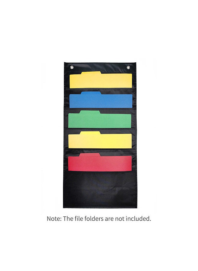 Hanging Wall File Organizer Large 5 Pockets Storage Pocket Chart with 2 Hangers Folder Holder Document Organizer for Office School Classroom Library Home
