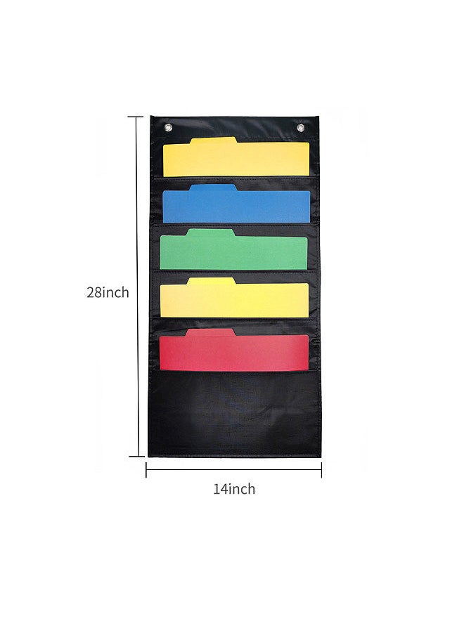 Hanging Wall File Organizer Large 5 Pockets Storage Pocket Chart with 2 Hangers Folder Holder Document Organizer for Office School Classroom Library Home