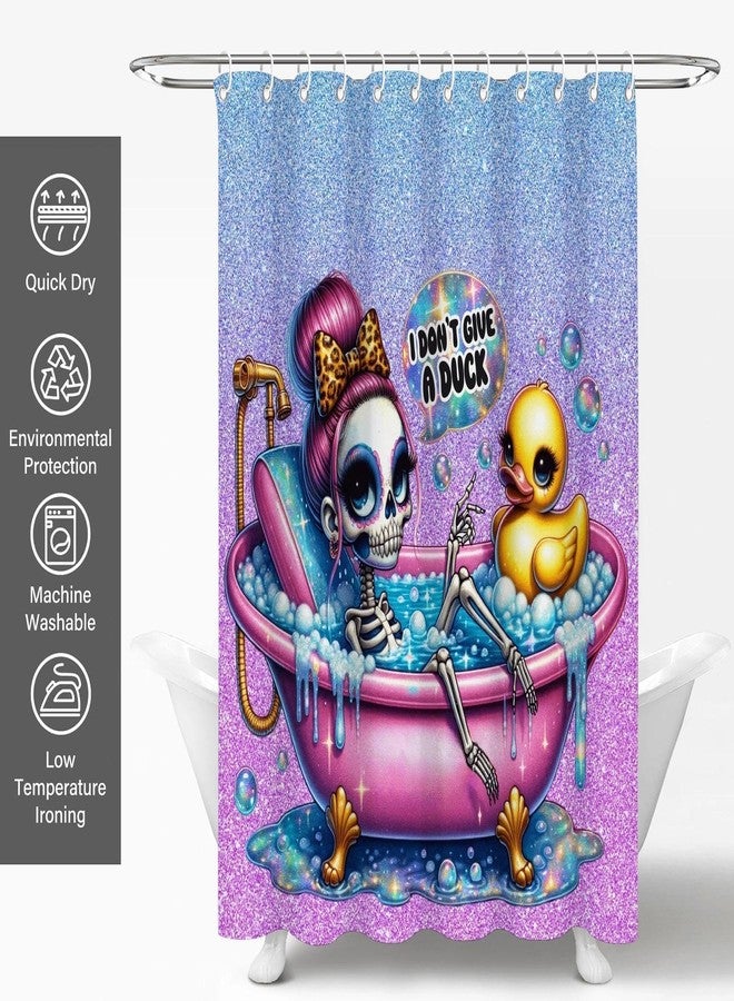 TSLOVER Gothic Skull and Duck Shower Curtain,Horror Glitter Skeleton Shower Curtains for Bathroom Decor,Funny Waterproof Polyester Bath Decor Accessories,72x72 Inch - Image 2