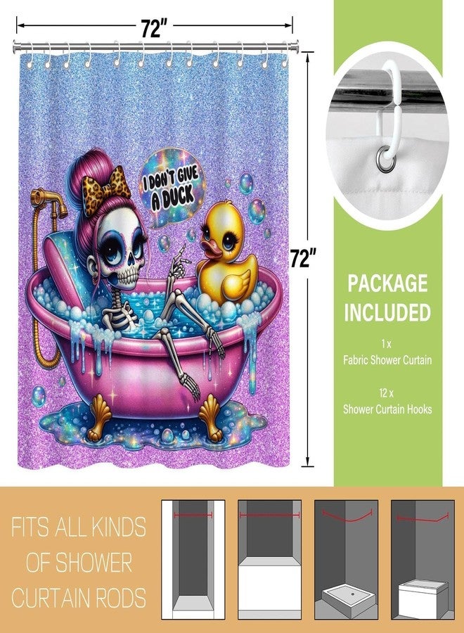 TSLOVER Gothic Skull and Duck Shower Curtain,Horror Glitter Skeleton Shower Curtains for Bathroom Decor,Funny Waterproof Polyester Bath Decor Accessories,72x72 Inch - Image 4