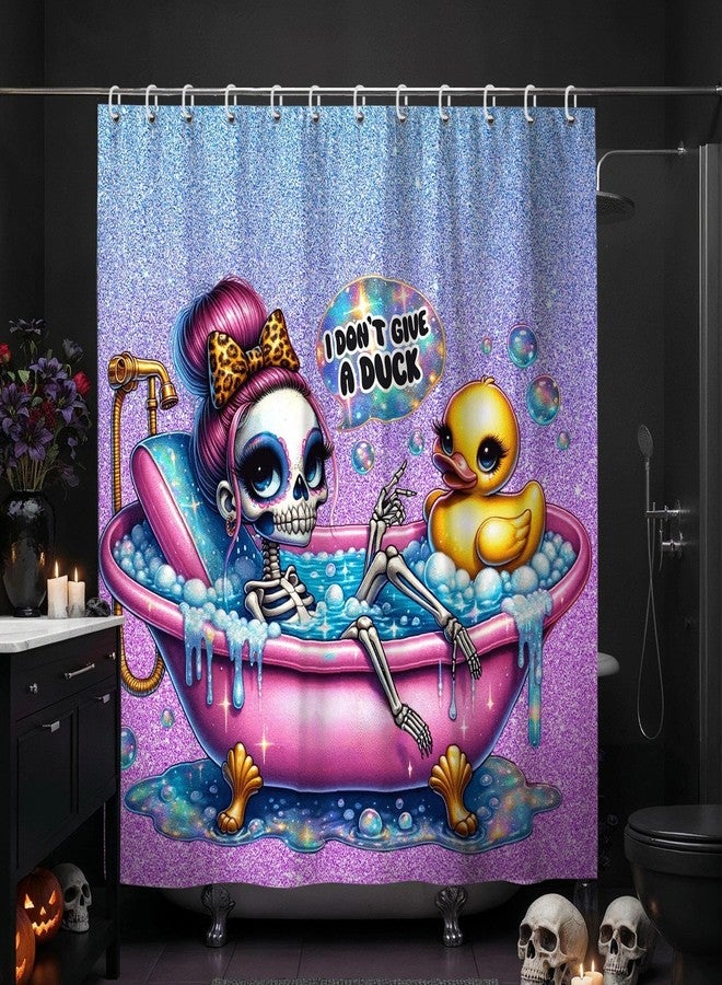 TSLOVER Gothic Skull and Duck Shower Curtain,Horror Glitter Skeleton Shower Curtains for Bathroom Decor,Funny Waterproof Polyester Bath Decor Accessories,72x72 Inch - Image 1