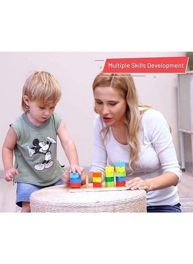 Smoneo - Wooden Geometric Shapes Stacking And Sorting Toy For 3+ Kids; Montessori Color Recognition Educational Learning Game (5 Shapes Multicolor) - Image 1
