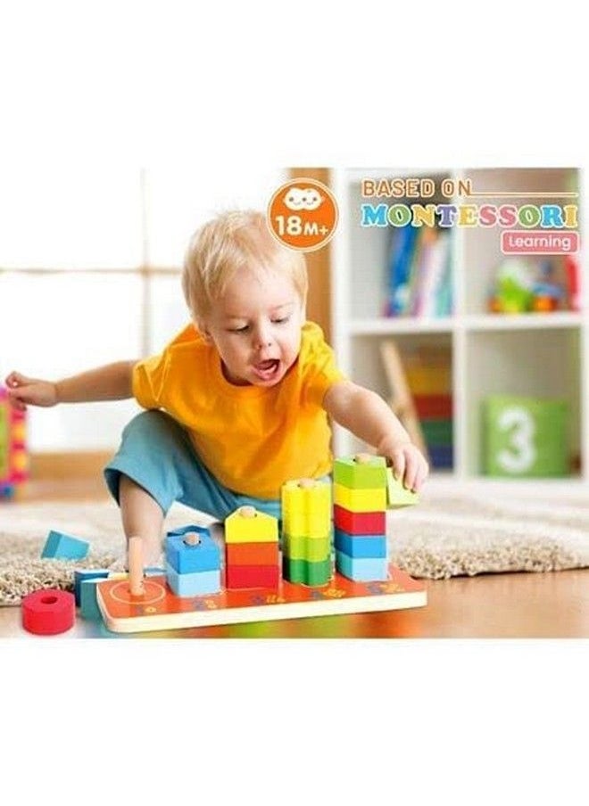Smoneo - Wooden Geometric Shapes Stacking And Sorting Toy For 3+ Kids; Montessori Color Recognition Educational Learning Game (5 Shapes Multicolor) - Image 1