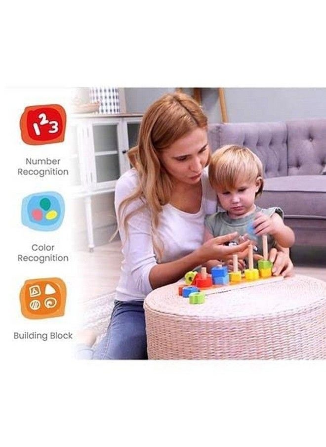 Smoneo - Wooden Geometric Shapes Stacking And Sorting Toy For 3+ Kids; Montessori Color Recognition Educational Learning Game (5 Shapes Multicolor) - Image 1