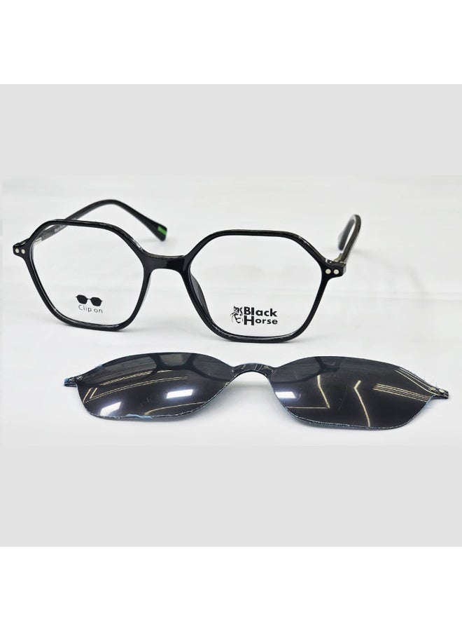 Men’s eyeglasses made of lightweight and durable TR material, offering excellent comfort for daily use. The acetate temples come with spring hinges for added flexibility and a secure, comfortable fit. Includes a flat Polarized Clip-On lens that attaches instantly, transforming the frame into stylish sunglasses with reduced glare and enhanced outdoor visibility.  A practical and modern choice for work, driving, and everyday wear.