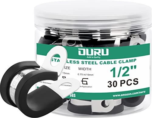 OURU 1/2-Inch Stainless Steel Rubber Coated Pipe & Wire Clamps (30pcs, Black, 13mm) - Image 1
