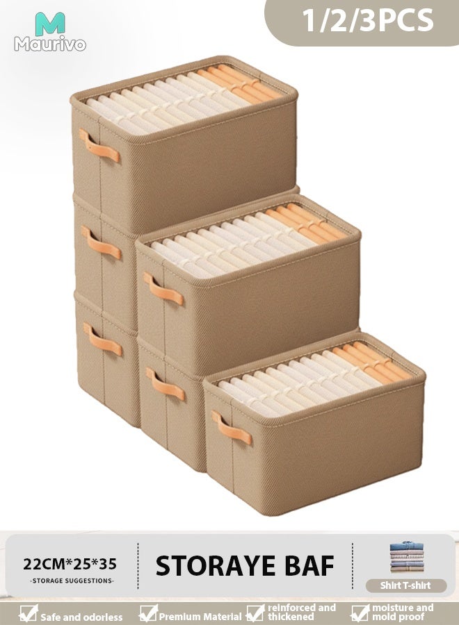 Foldable Closet Storage Box,Wardrobe Closets Organizers,Box Storage, Bins Organizer with Handle Closet Storage Bins,Shelf Organizer and Storage, Bins for Organizing Handles Thickened Steel Frame Toy Organizer Box for All Clothing, Household Sundries Foldable Storage Bins for Toys, Books, Home Supplies(Khaki) - Image 1