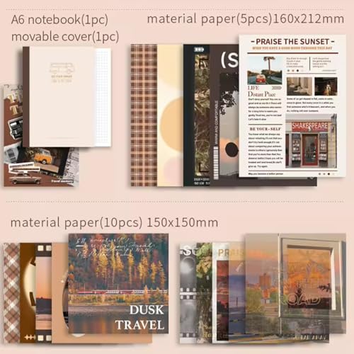 The AutoStory Retro Scrapbook Kit A6 Junk Journal Notebook Antique Vintage Stickers Old Decorative Papers Washi Tape DIY Craft Art Planner Organizer Set Gift Teens Girls (Time Traveler, Brown) - Image 2