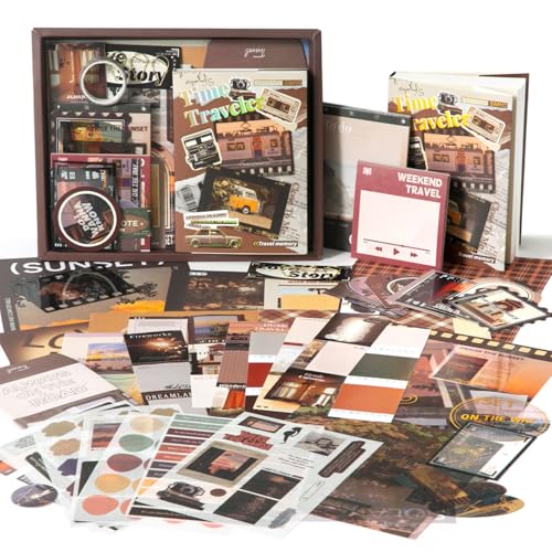 The AutoStory Retro Scrapbook Kit A6 Junk Journal Notebook Antique Vintage Stickers Old Decorative Papers Washi Tape DIY Craft Art Planner Organizer Set Gift Teens Girls (Time Traveler, Brown) - Image 1