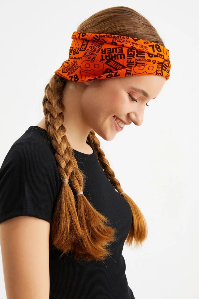 بوتيكجيز Orange Women's Double-Sided Use Alternative, Cotton Combed Cotton, Non-Slip, Lightweight, Sports Hair Band Bandana