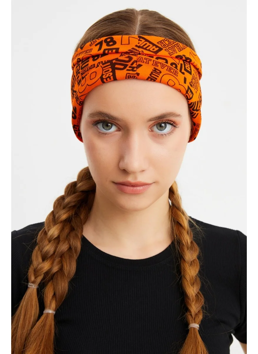 Butikgiz Orange Women's Double-Sided Use Alternative, Cotton Combed Cotton, Non-Slip, Lightweight, Sports Hair Band Bandana