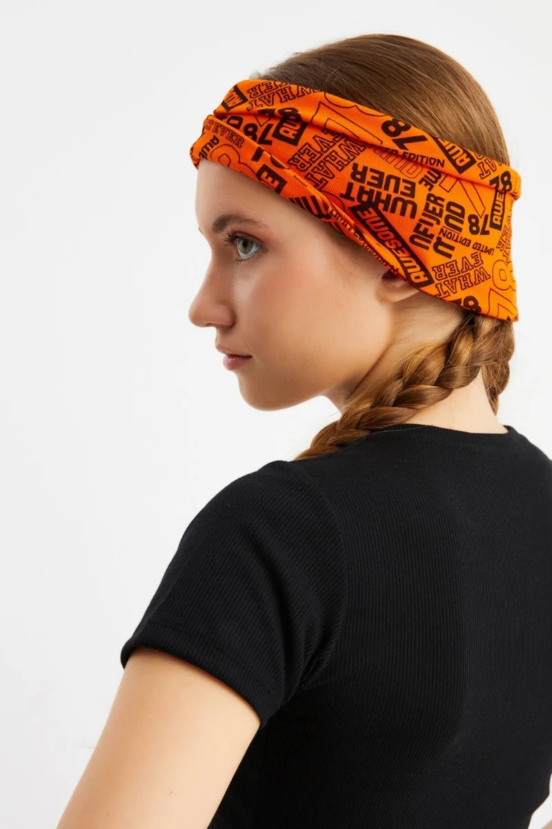 بوتيكجيز Orange Women's Double-Sided Use Alternative, Cotton Combed Cotton, Non-Slip, Lightweight, Sports Hair Band Bandana