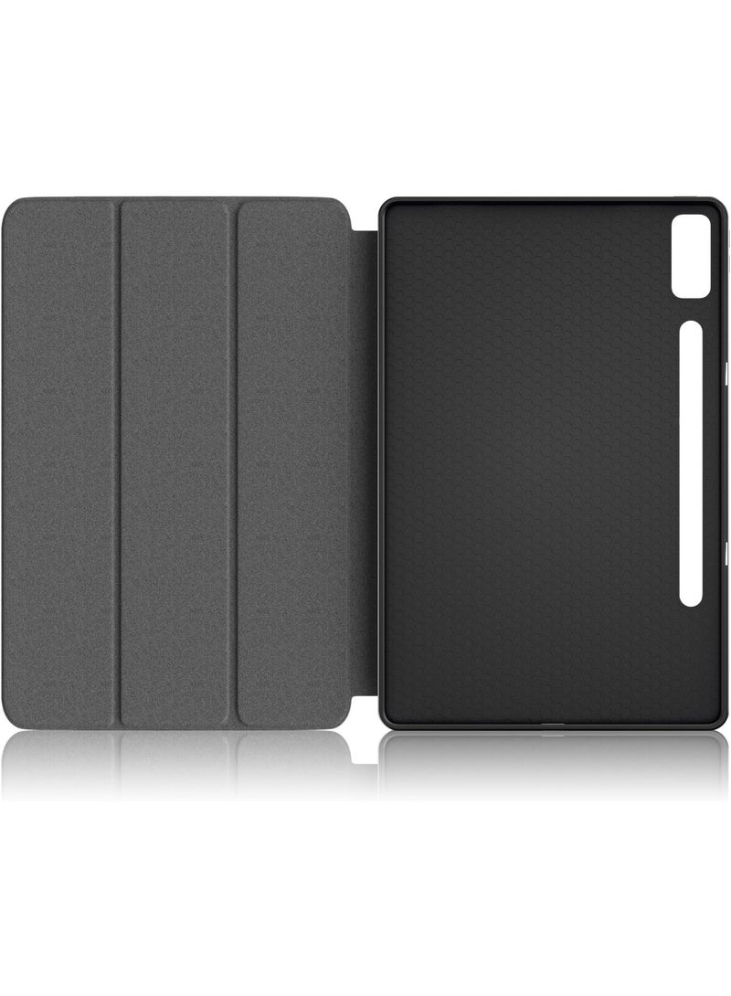 جراب متوافق مع Lenovo Tab P12 (12.7 بوصة) 2023 (TB370FU/TB371FU) مع وظيفة الحامل، غطاء ذكي مع خاصية السكون والاستيقاظ التلقائي، جراب واقٍ من مادة TPU المضادة للخدش - أسود - Image 2