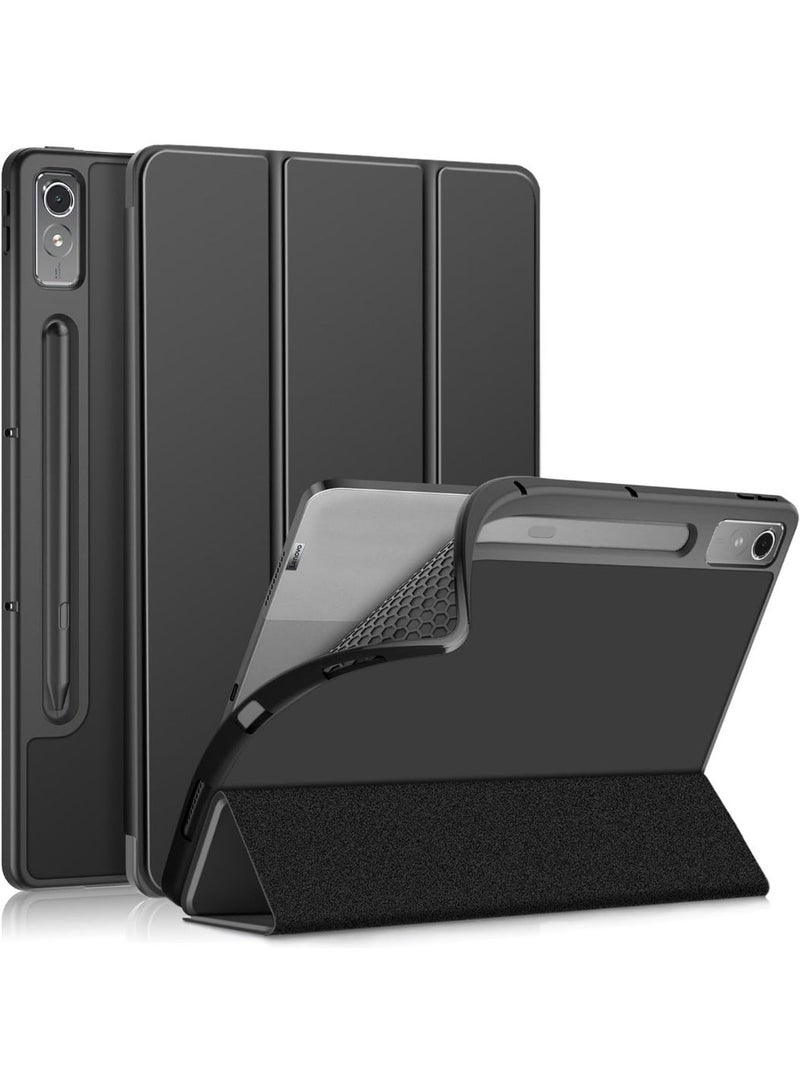 جراب متوافق مع Lenovo Tab P12 (12.7 بوصة) 2023 (TB370FU/TB371FU) مع وظيفة الحامل، غطاء ذكي مع خاصية السكون والاستيقاظ التلقائي، جراب واقٍ من مادة TPU المضادة للخدش - أسود - Image 1