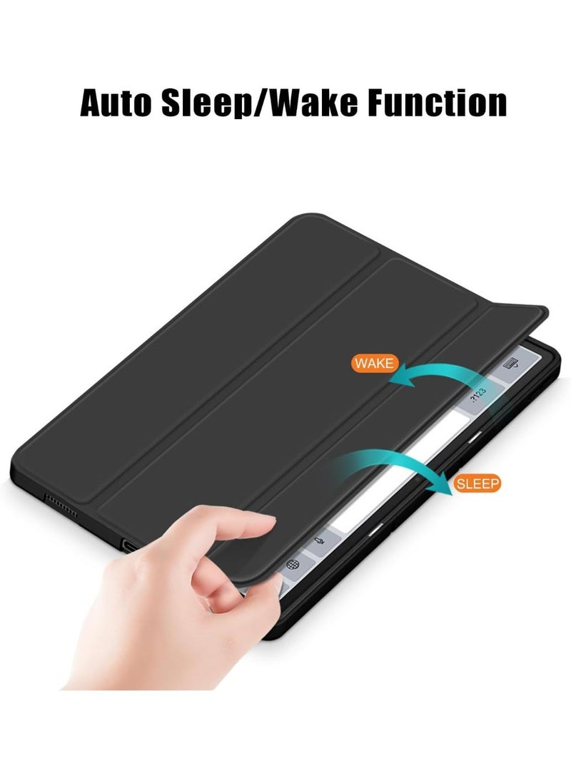 جراب متوافق مع Lenovo Tab P12 (12.7 بوصة) 2023 (TB370FU/TB371FU) مع وظيفة الحامل، غطاء ذكي مع خاصية السكون والاستيقاظ التلقائي، جراب واقٍ من مادة TPU المضادة للخدش - أسود - Image 3