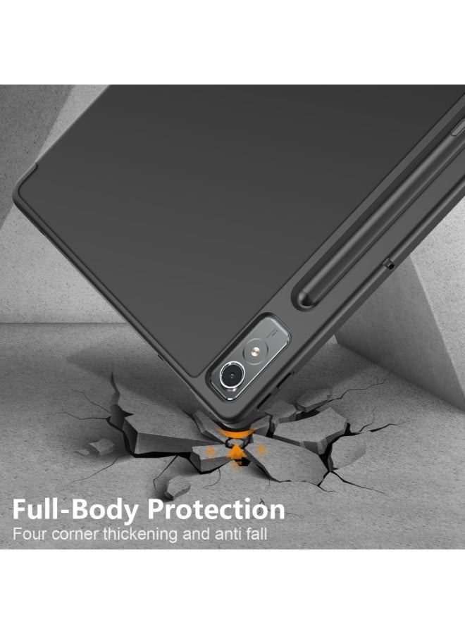 جراب متوافق مع Lenovo Tab P12 (12.7 بوصة) 2023 (TB370FU/TB371FU) مع وظيفة الحامل، غطاء ذكي مع خاصية السكون والاستيقاظ التلقائي، جراب واقٍ من مادة TPU المضادة للخدش - أسود - Image 5