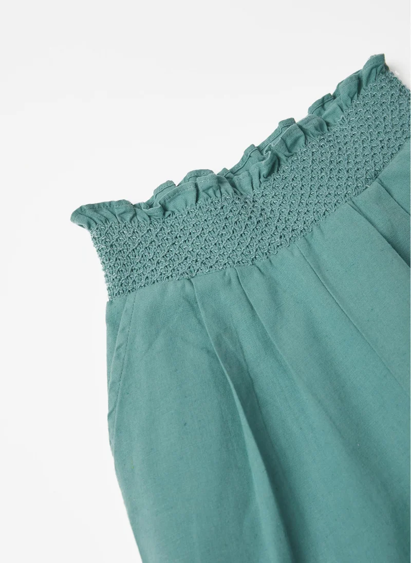 Zippy Zippy Cotton And Linen Paperbag Trousers For Girls Aqua Green