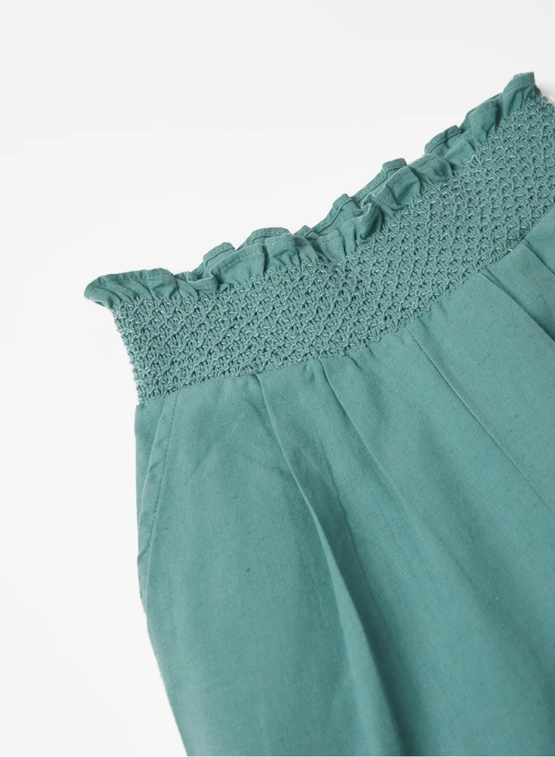 Zippy Zippy Cotton And Linen Paperbag Trousers For Girls Aqua Green