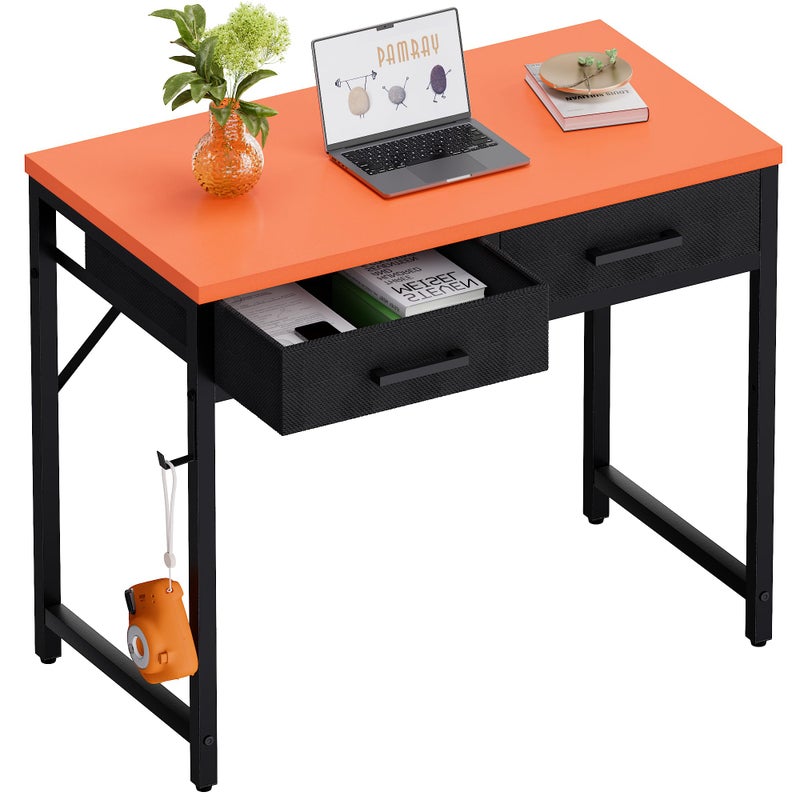 Pamray 32 Inch Small Computer Desk with 2 Drawers for Bedroom Study Writing Home Office Table for Small Spaces Orange - Image 1