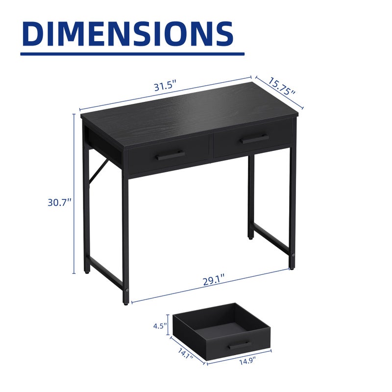 Pamray 32 Inch Small Computer Desk with 2 Drawers for Bedroom Study Writing Home Office Table for Small Spaces Orange - Image 4
