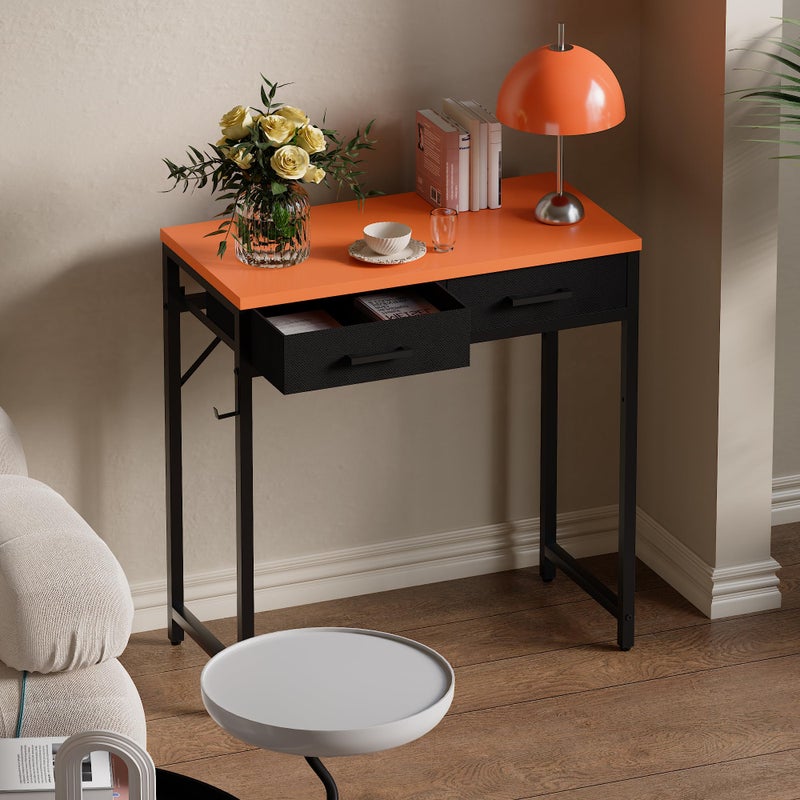 Pamray 32 Inch Small Computer Desk with 2 Drawers for Bedroom Study Writing Home Office Table for Small Spaces Orange - Image 2