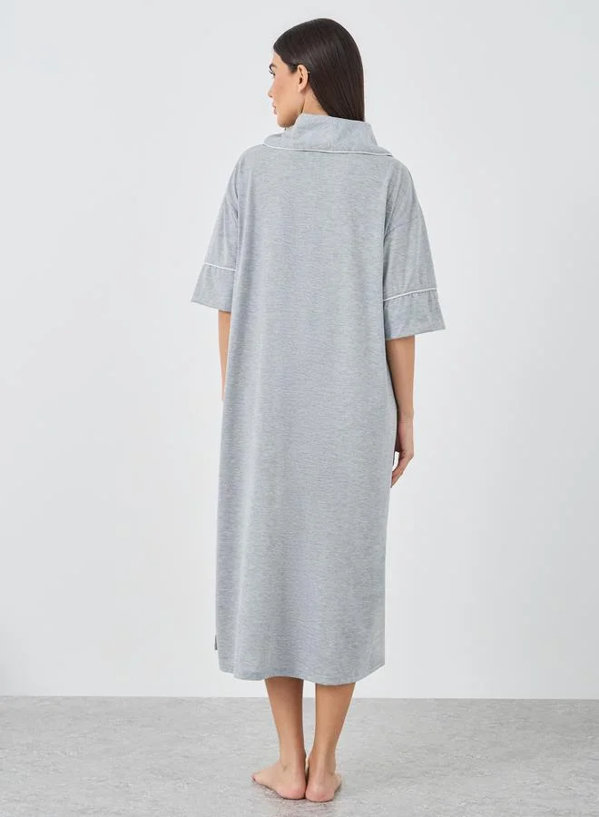 Styli Styli Contrast Piped Buttoned Midi Nightshirt