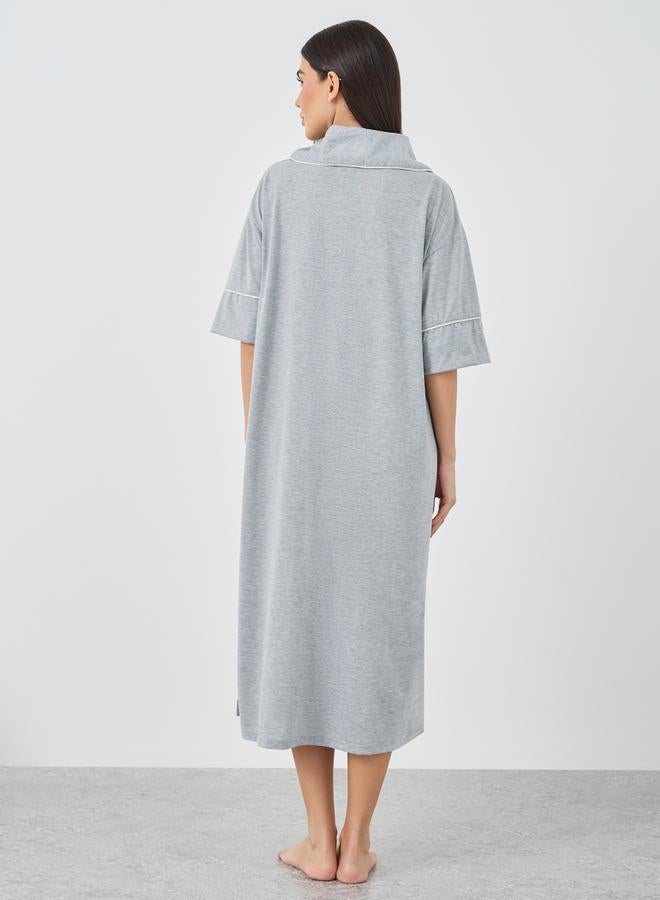 Styli Contrast Piped Buttoned Midi Nightshirt - Image 4